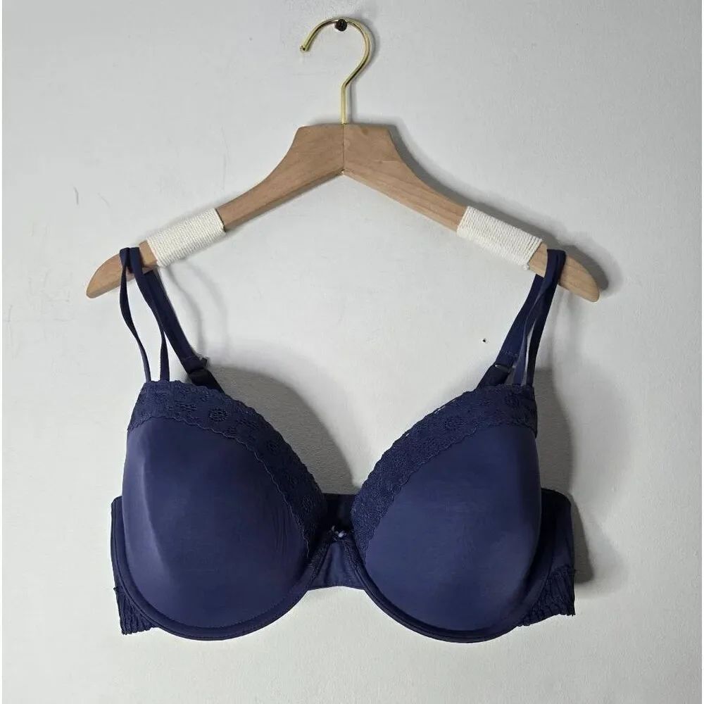 Aerie Bra Size 38D Push Up Padded Lace Trim Adjustable Straps Navy Blue